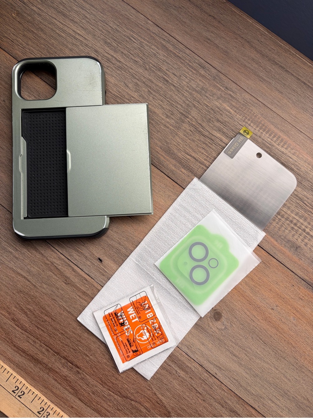 iPhone 15 credit card case plus privacy screen protector and lens protector